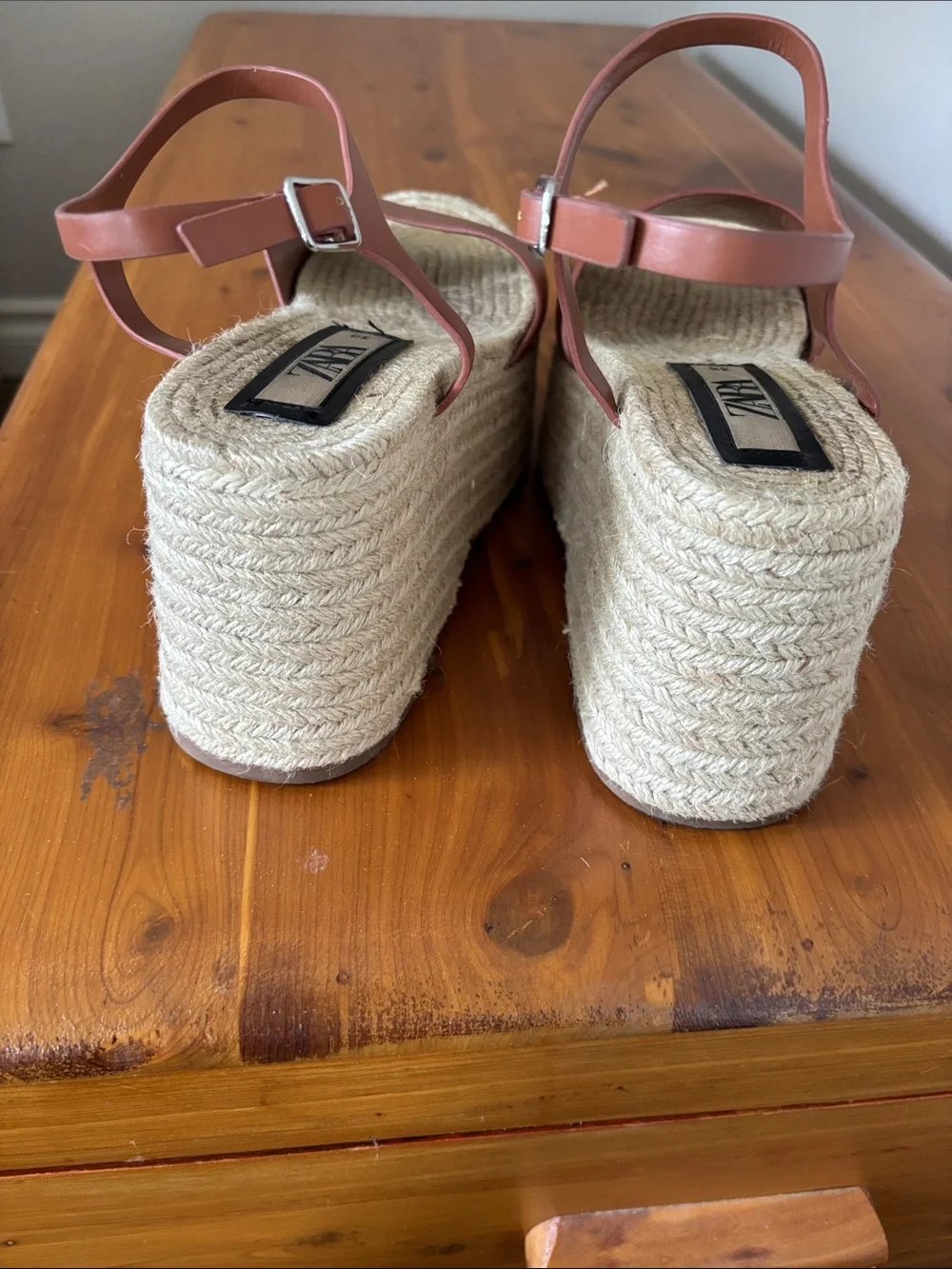 Zara Tan Leather Espadrille Platform Sandals